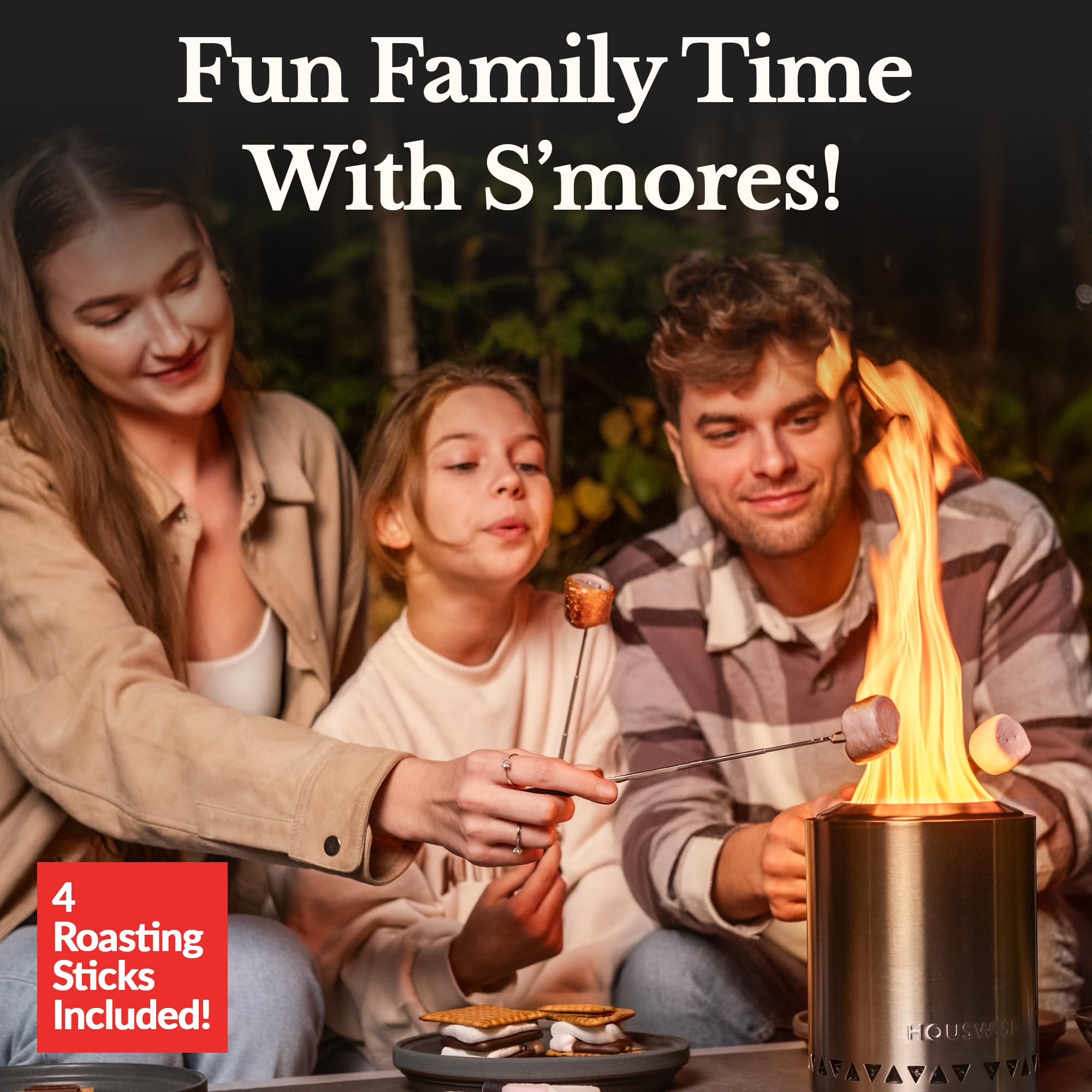 Houswise Smokeless Tabletop Fire Pit in outdoor patio setting
