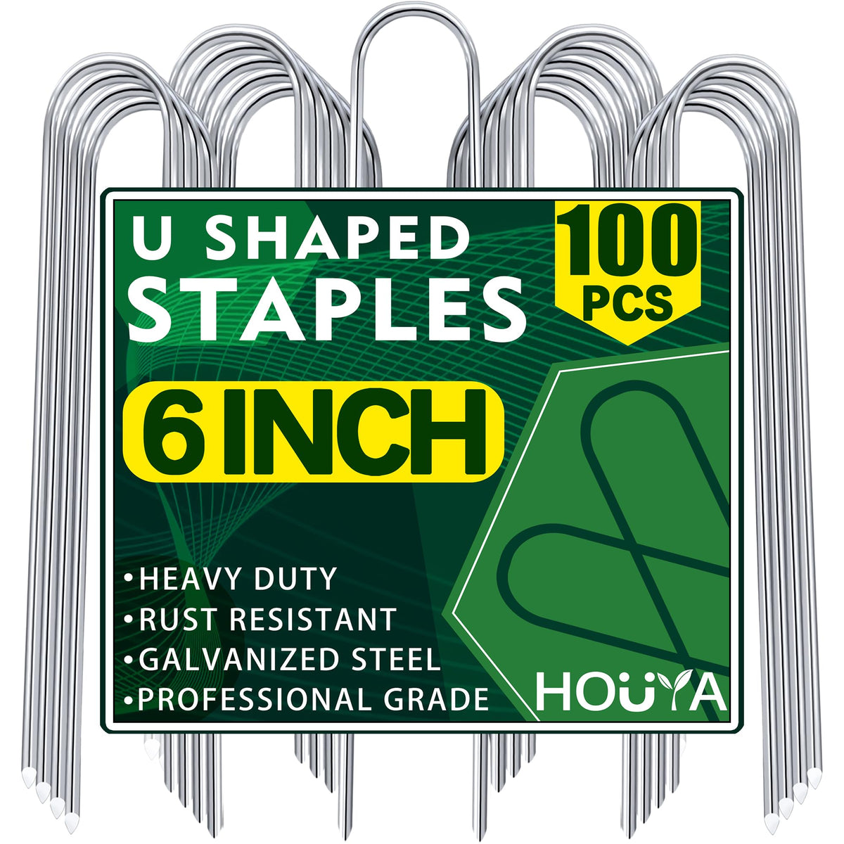 houya 100 pack garden stakes 6 inch U-shaped galvanized steel