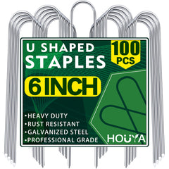 houya 100 pack garden stakes 6 inch U-shaped galvanized steel