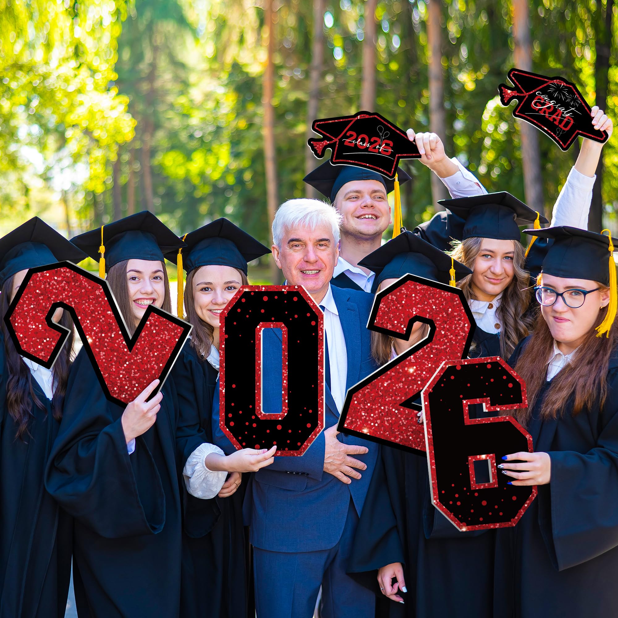 HOVACY graduation yard signs in a decorative arrangement