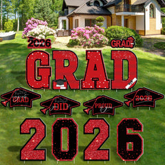 HOVACY red graduation yard sign with GRAD letters