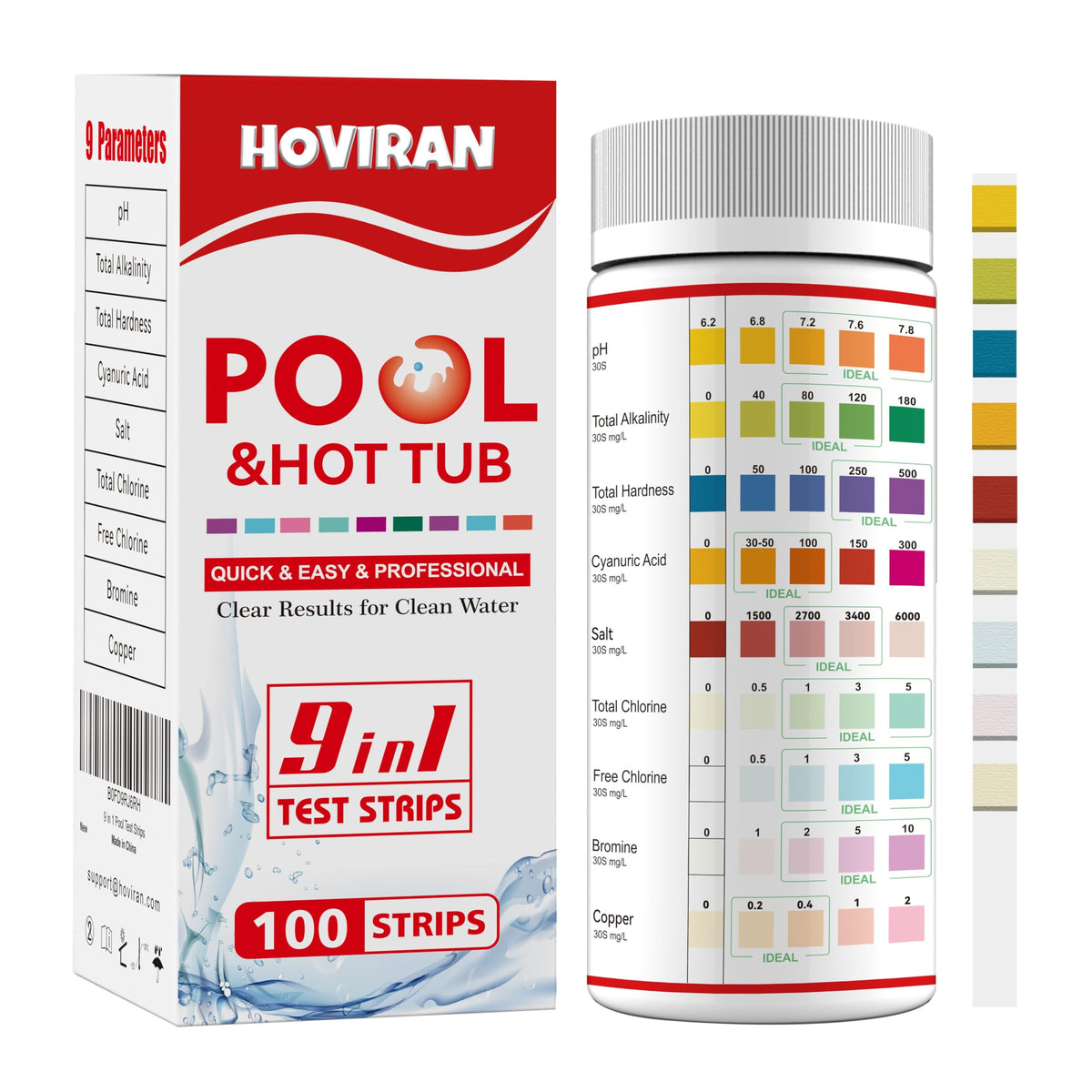 HOVIRAN Pool Salt Test Strips 9 in 1 front view