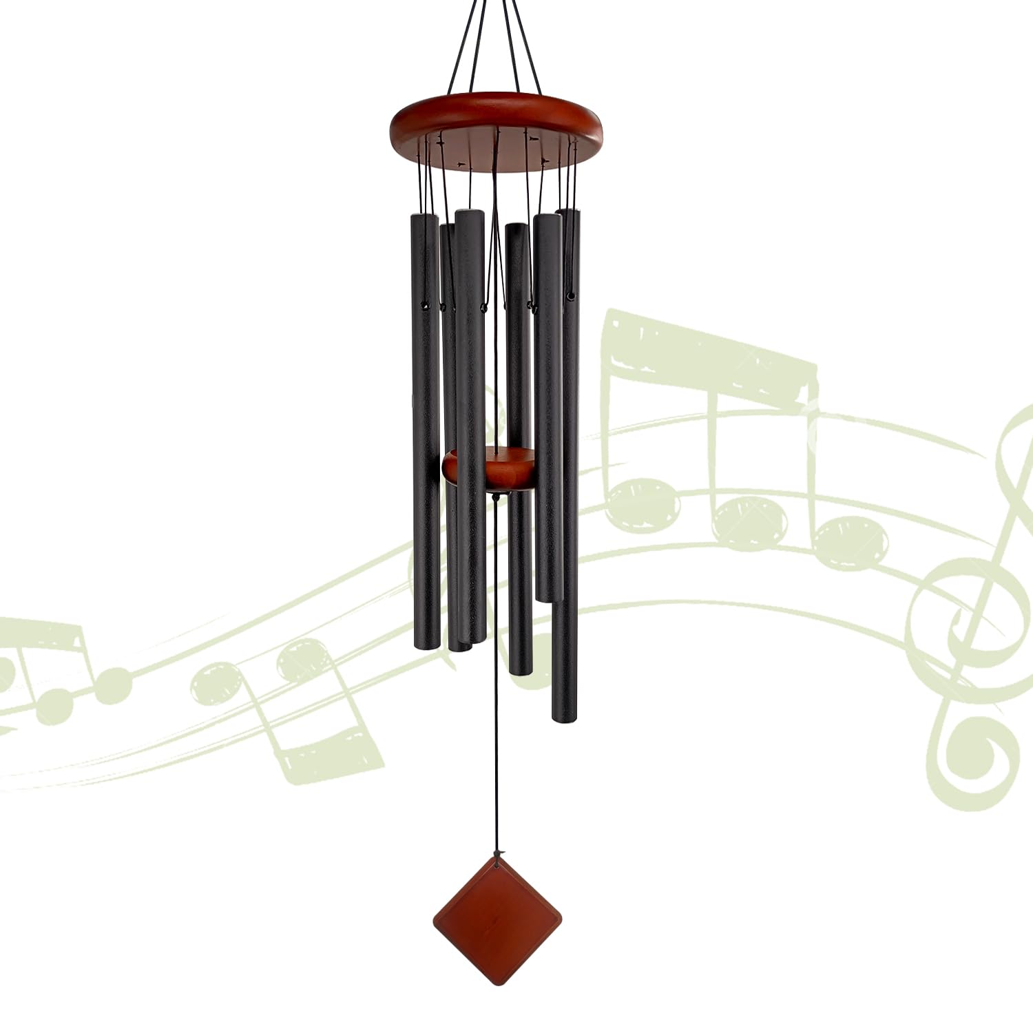 Howarmer 26-inch black wind chimes front view with six tuned tubes
