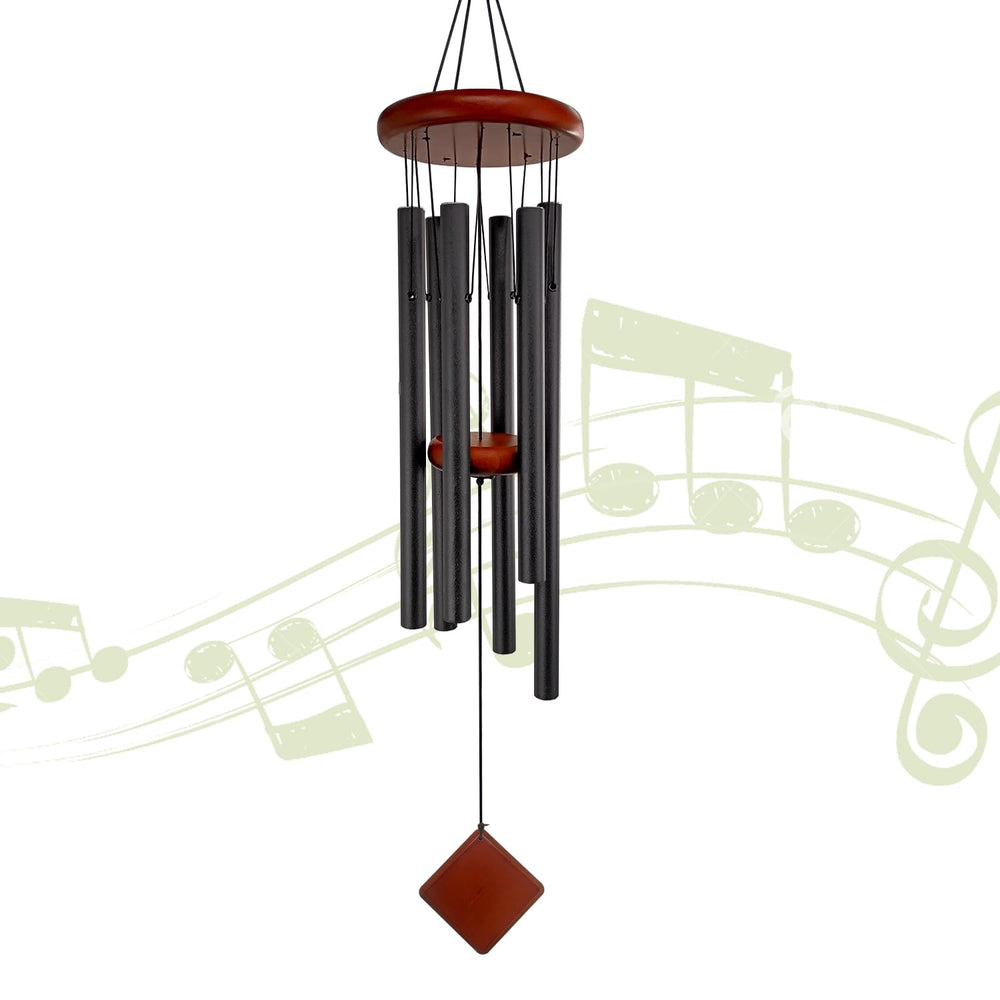 Howarmer 26-inch black wind chimes front view with six tuned tubes
