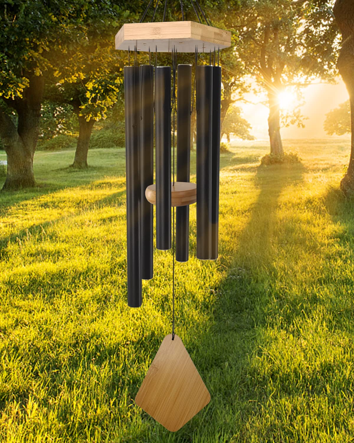 Howarmer 30 inch black wind chime front view