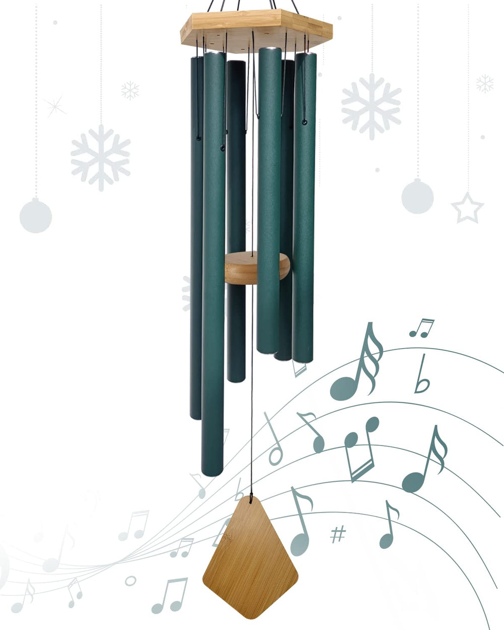 Howarmer 30 inch green wind chime front view