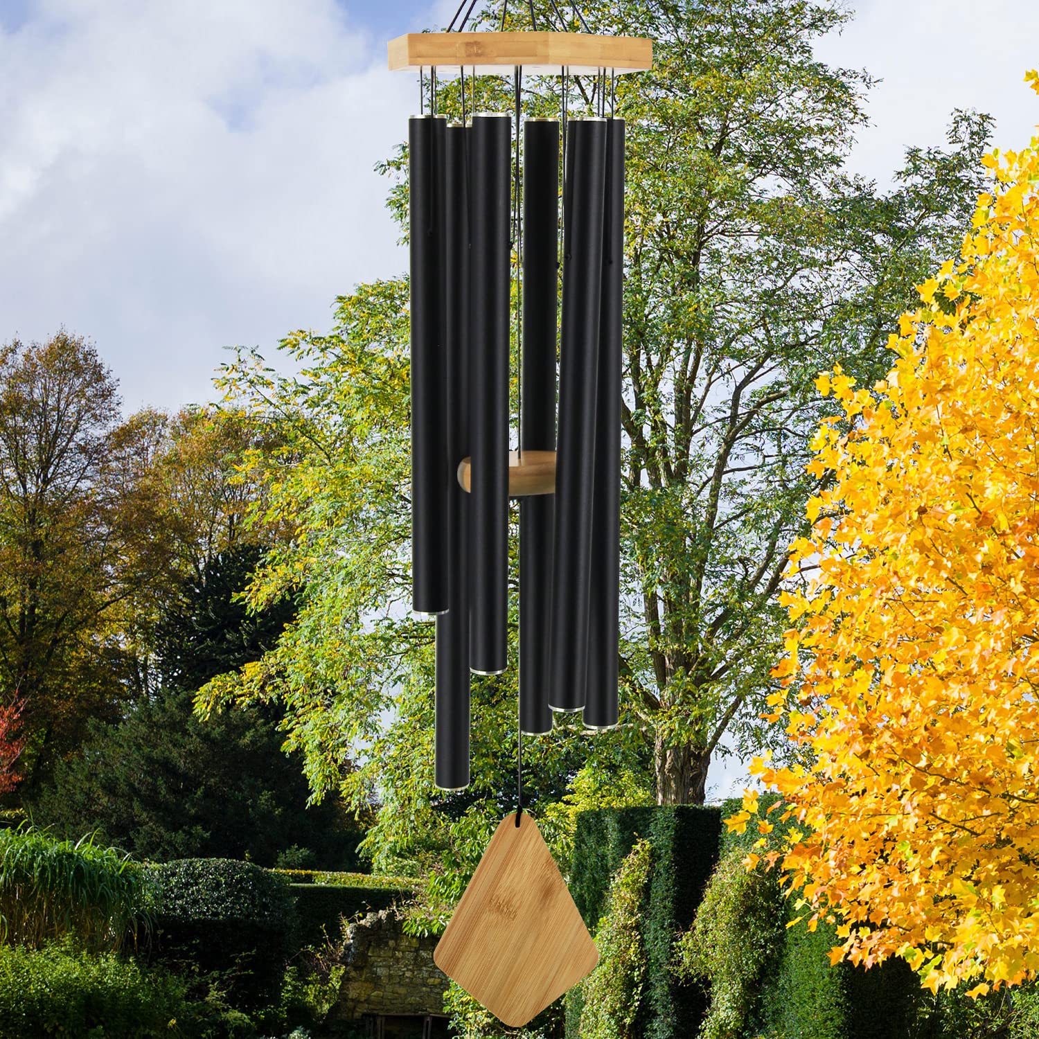 Howarmer 36 inch black wind chime in outdoor decor setting