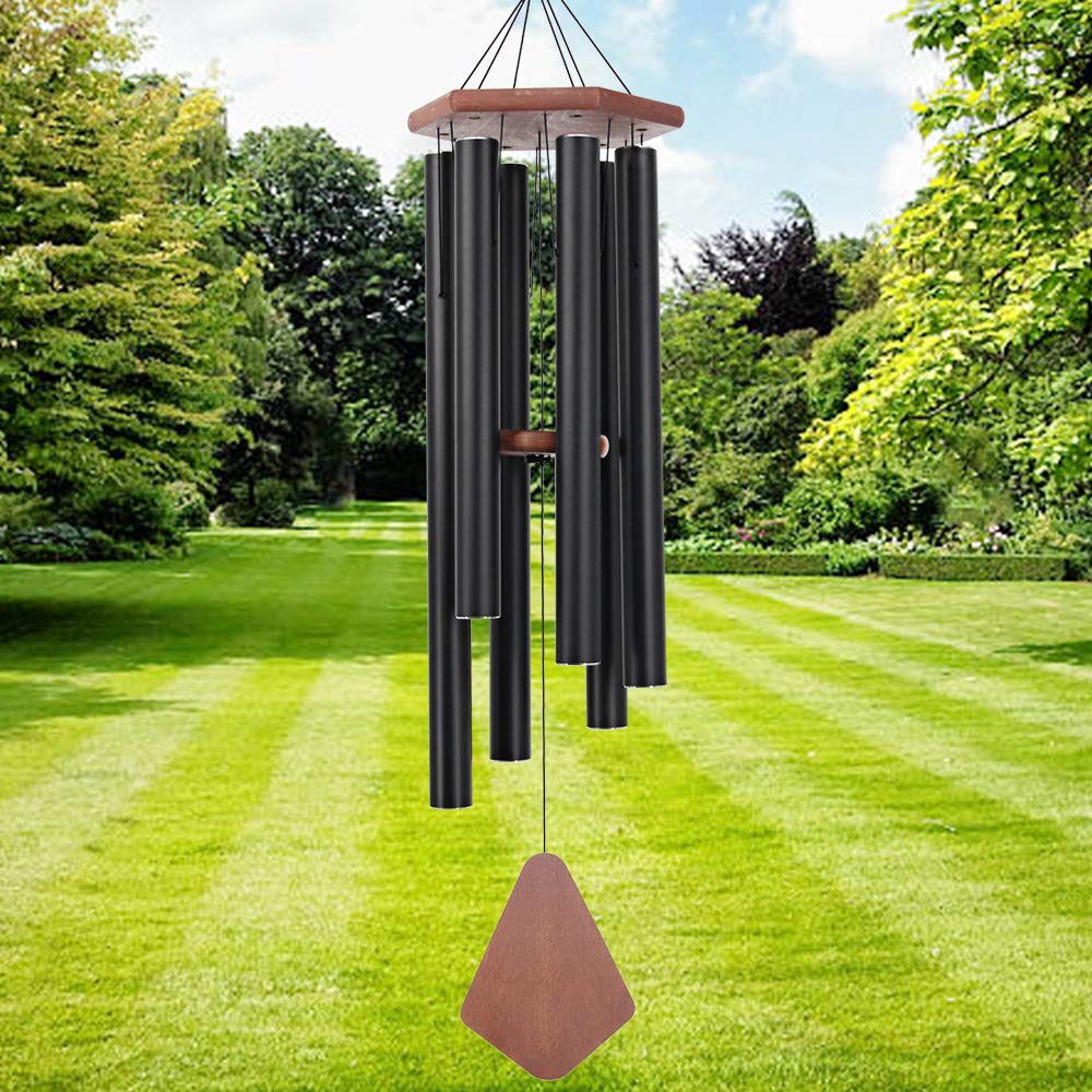 Howarmer 44 inch black wind chime front view with heavy aluminum tubes