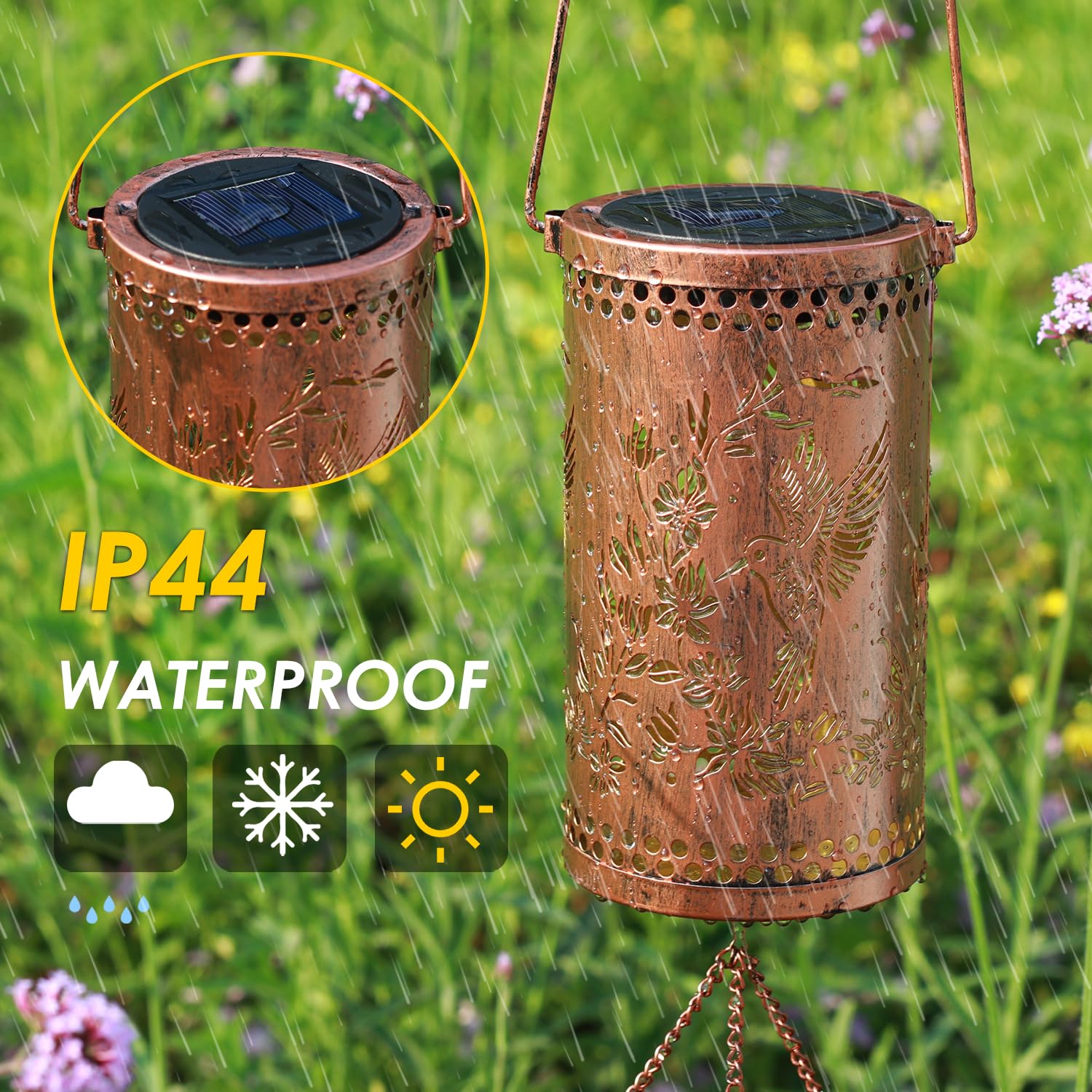 Howarmer Hummingbird Solar Wind Chimes hanging in a balcony