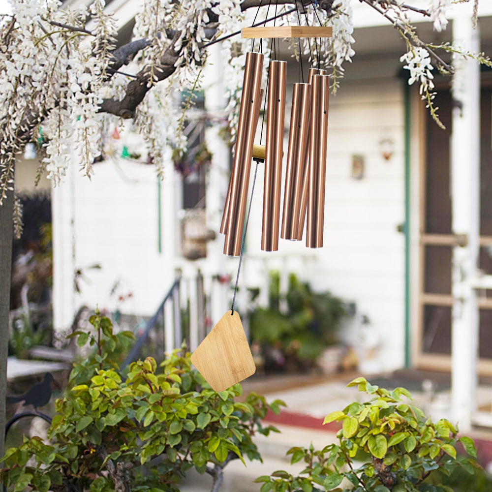Howarmer wind chime in outdoor decor arrangement