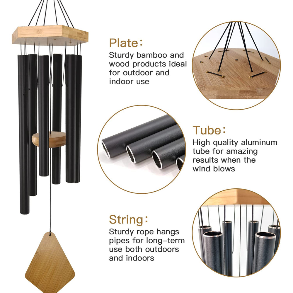 Howarmer wind chime showing aluminum tubes and wood top