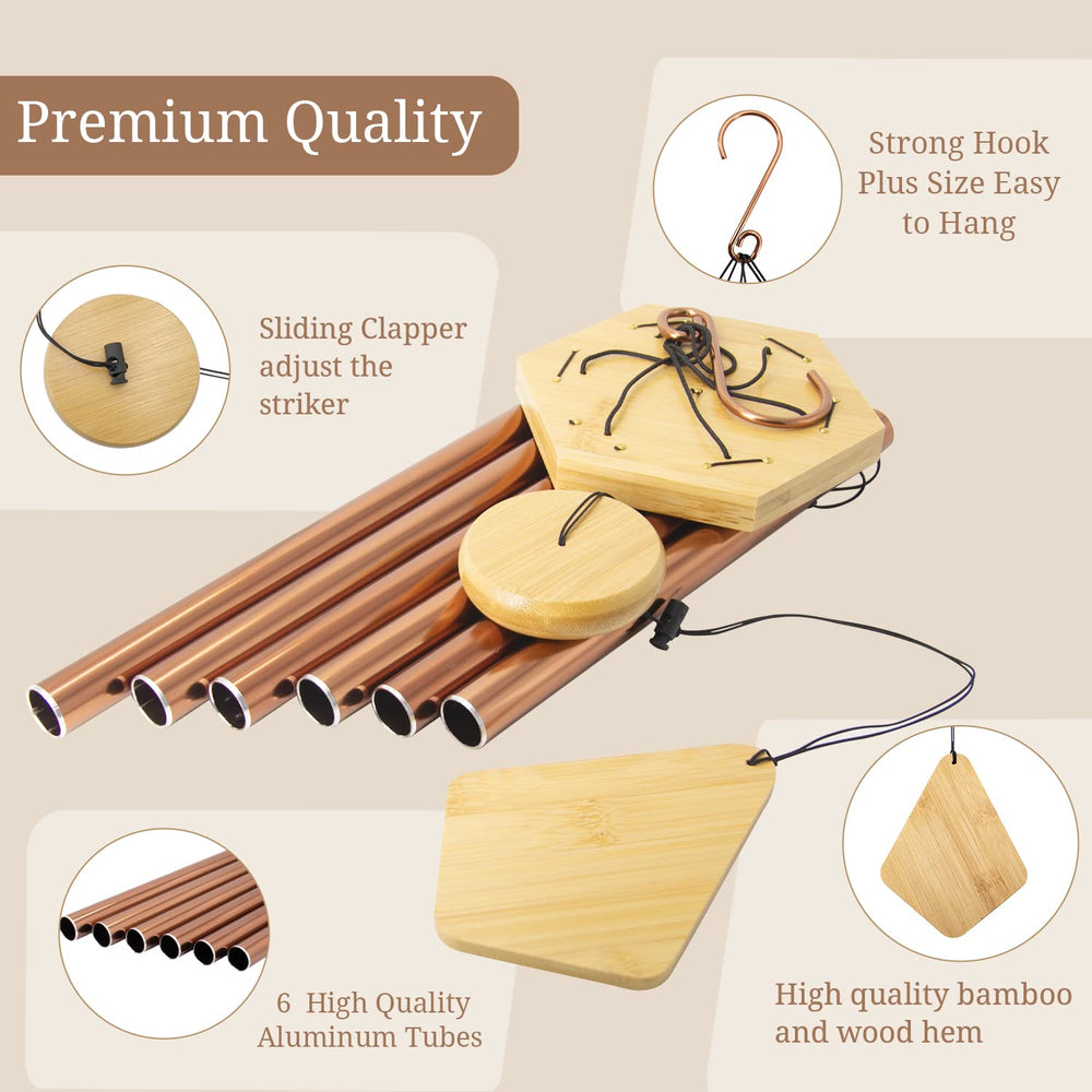 Howarmer wind chime wooden top and aluminum tubes close-up