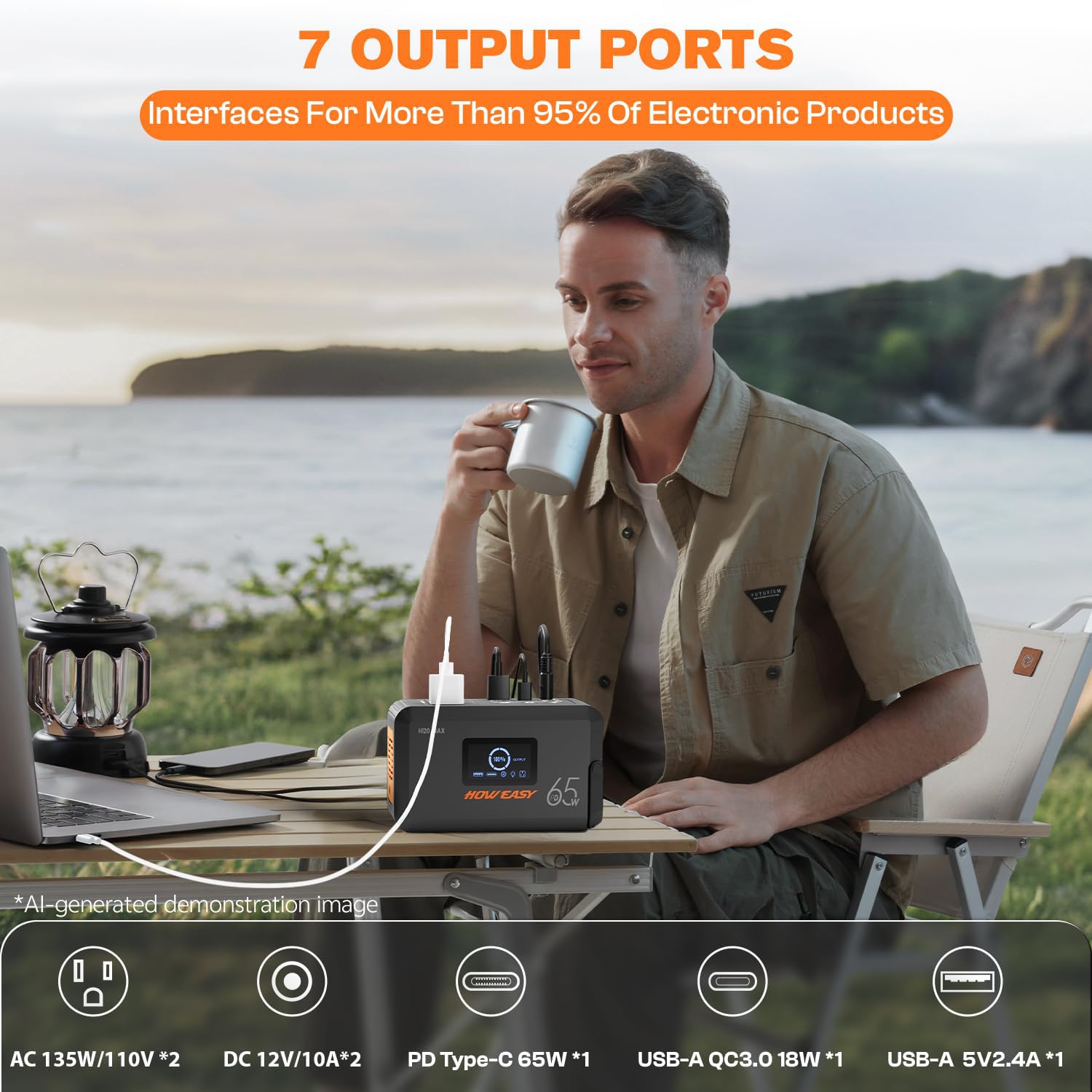 HOWEASY Portable Power Station with AC adapter and car charger