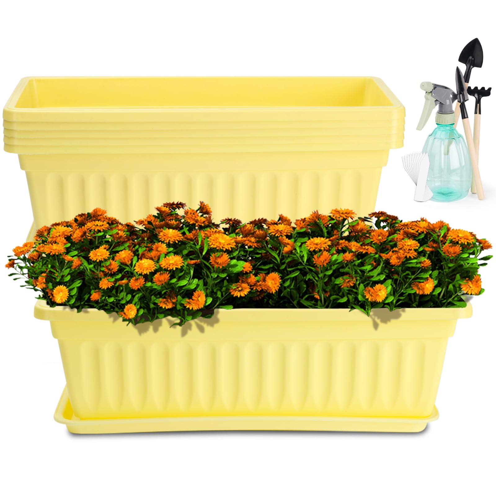 HOXHA 6 Pcs Yellow Window Box Planter front view