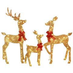 HOYECHI 3-piece lighted Christmas deer family set in gold, front view