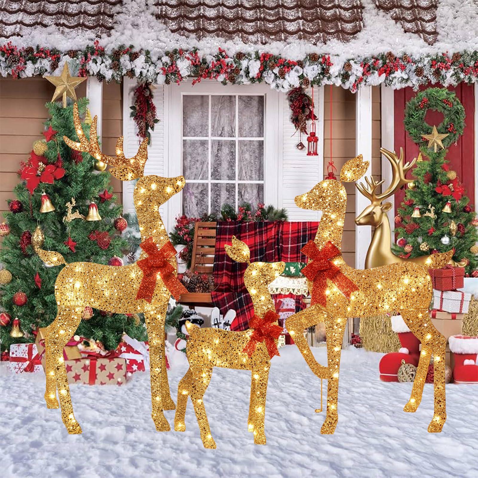 HOYECHI reindeer family set dimensions displayed