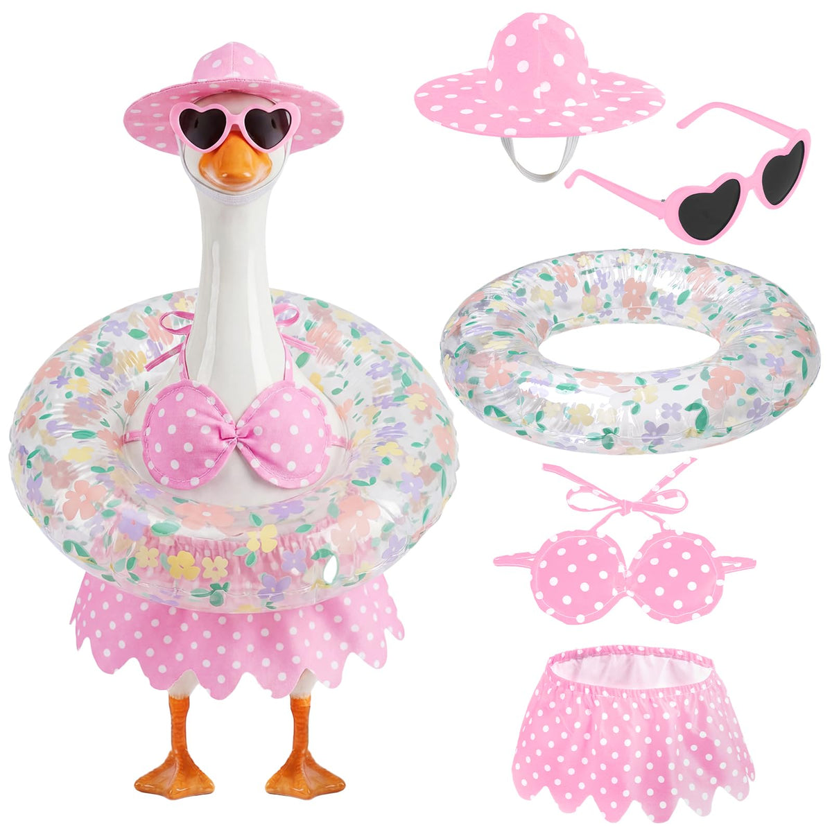 hoyuwak Bikini Goose Outfit pink swim cap and bikini set