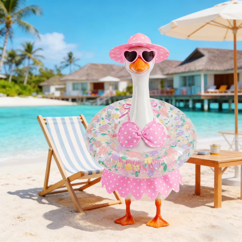 hoyuwak pink bikini goose outfit in an outdoor garden