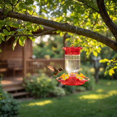 Hpewi 12oz hummingbird feeder showing clear nectar bottle