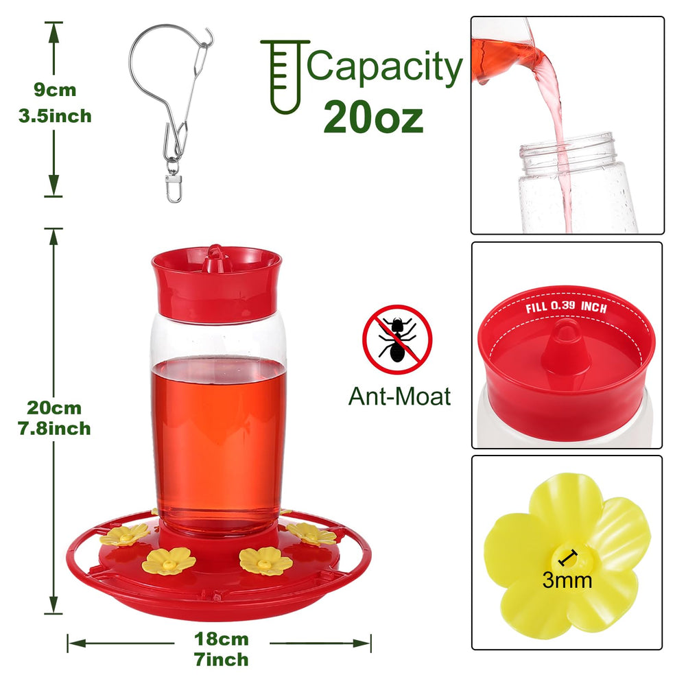 Hpewi Hummingbird Feeder 20oz clear reservoir for checking nectar level