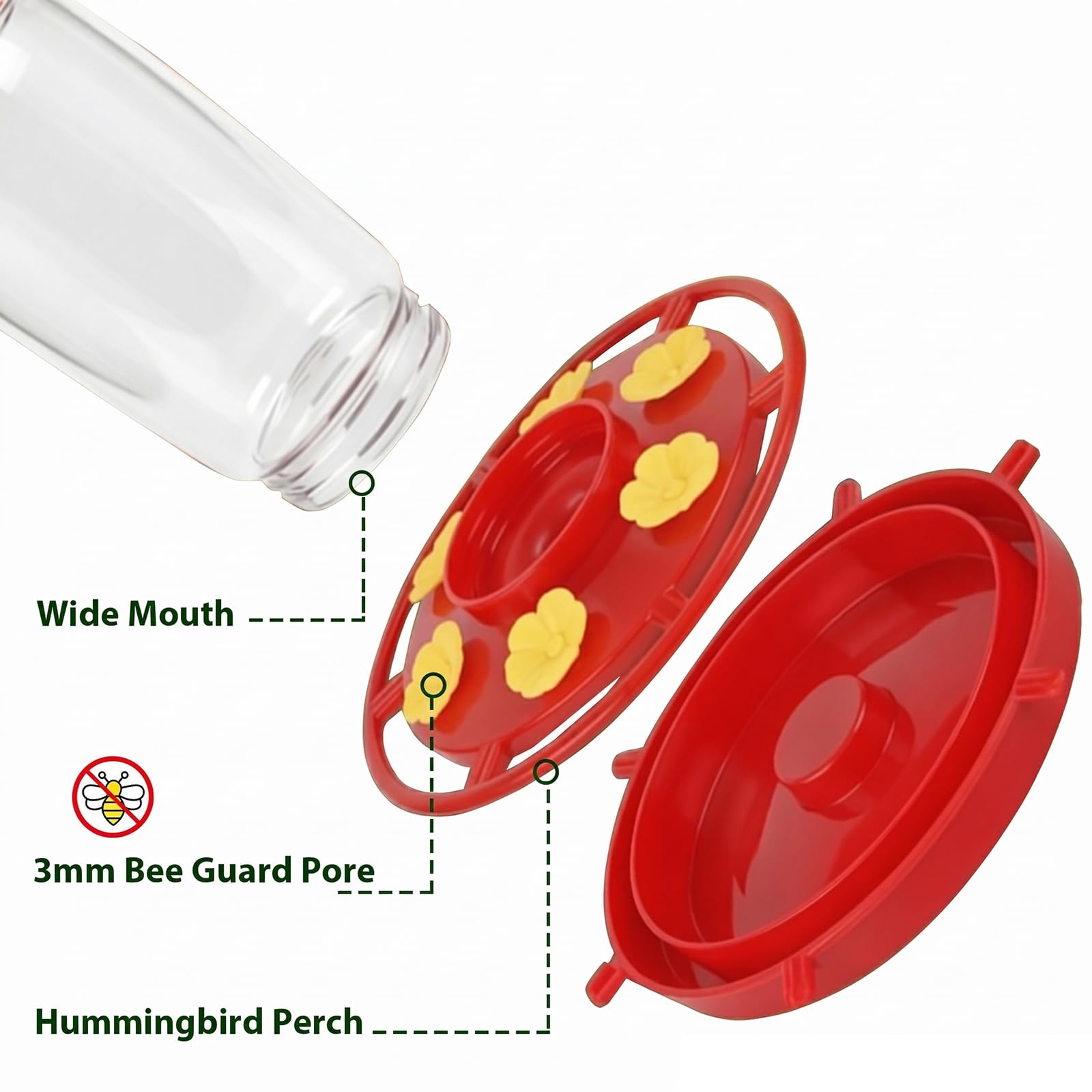 Hpewi Hummingbird Feeder showing leak-proof screw-on base