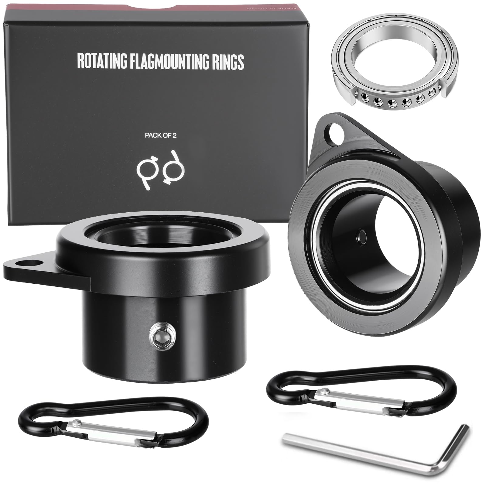 HPGOED 360° Rotating Flag Pole Rings front view, black colour