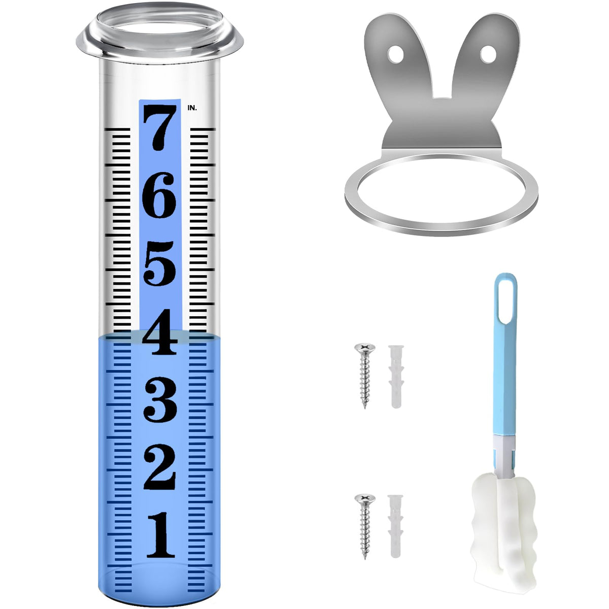 HQcontL 7-inch rain gauge with stainless steel holder front view