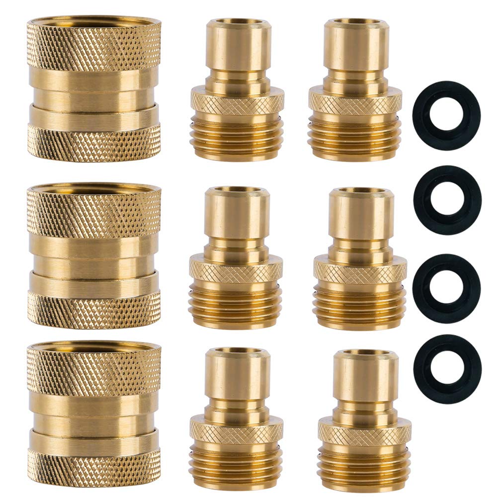 HQMPC Garden Hose Quick Connect Set with 3 female and 6 male brass connectors