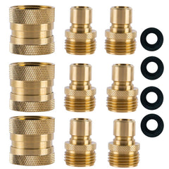 HQMPC Garden Hose Quick Connect Set with 3 female and 6 male brass connectors