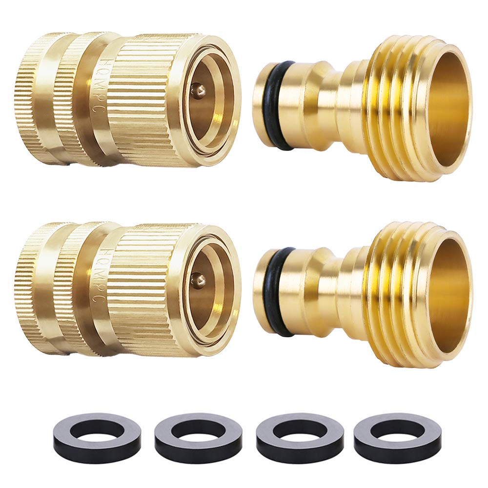 HQMPC Garden Hose Quick Connect Solid Brass Fittings set with 2 female and 2 male connectors