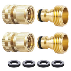 HQMPC Garden Hose Quick Connect Solid Brass Fittings set with 2 female and 2 male connectors