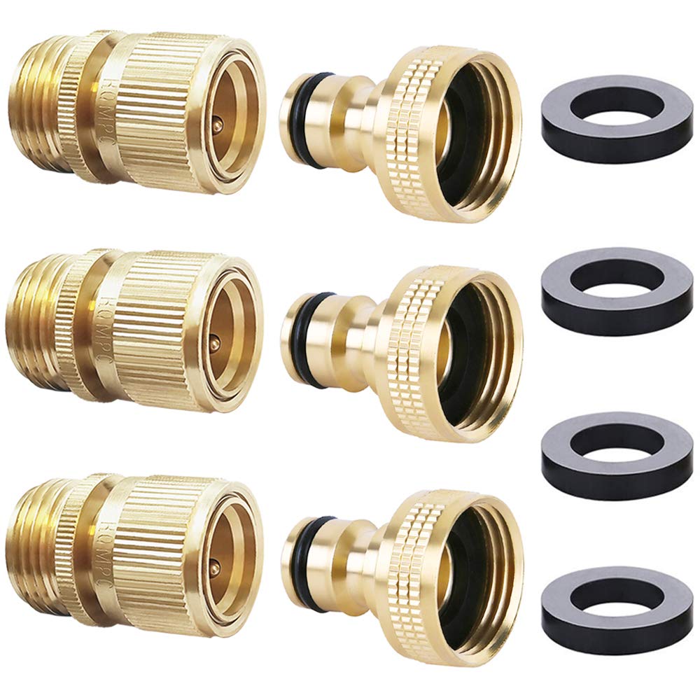 HQMPC Garden Hose Quick Connector set with brass fittings and washers