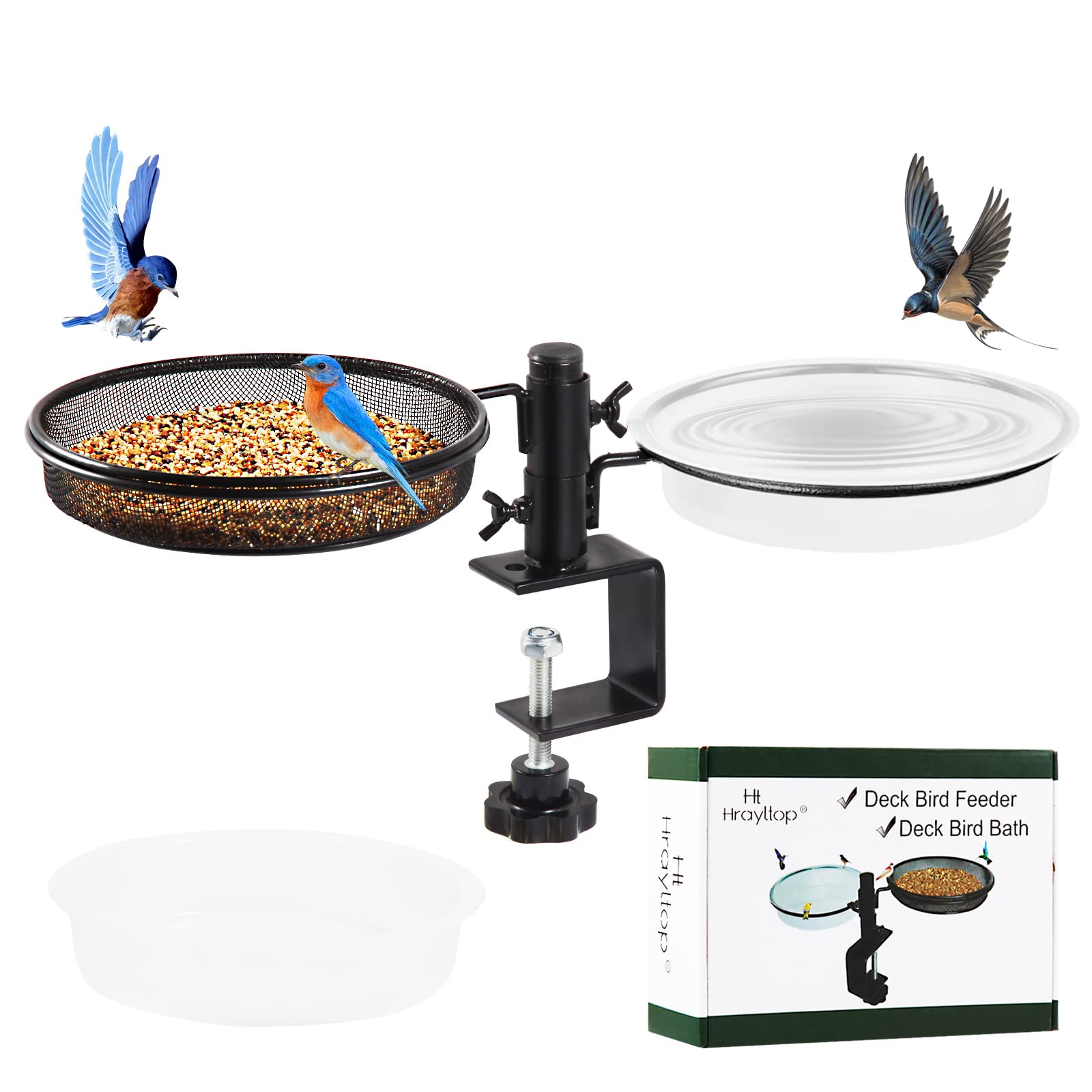 HRAYLTOP Deck Bird Feeder side view with metal mesh tray