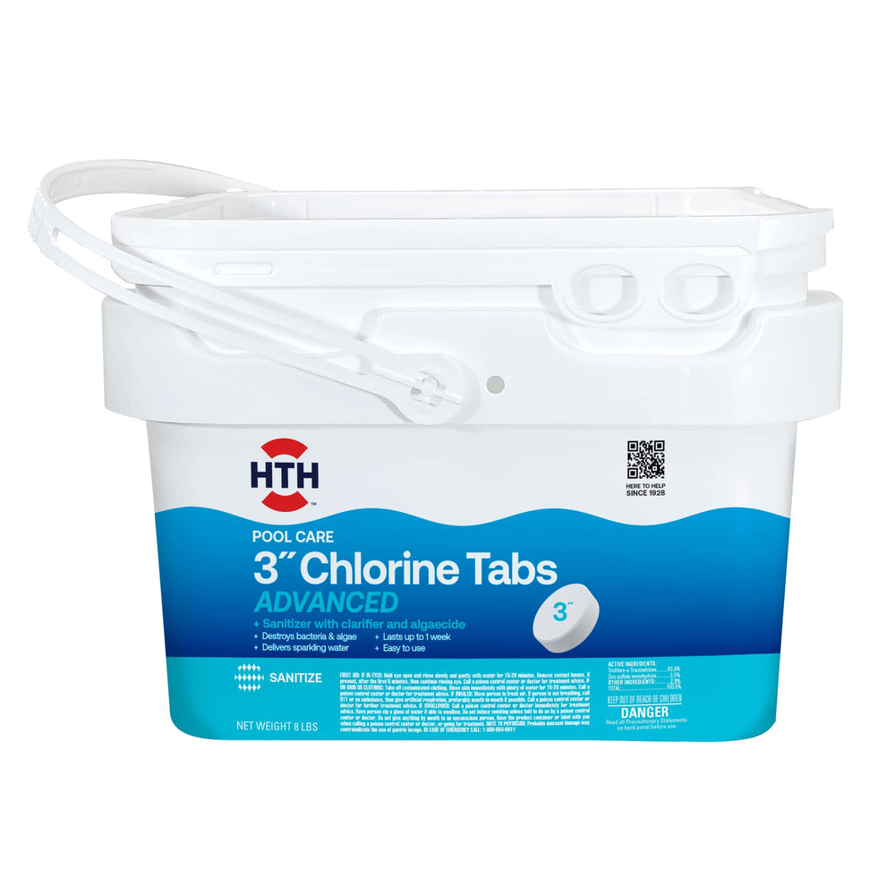 HTH 3" Chlorine Tabs 8 lb package front view