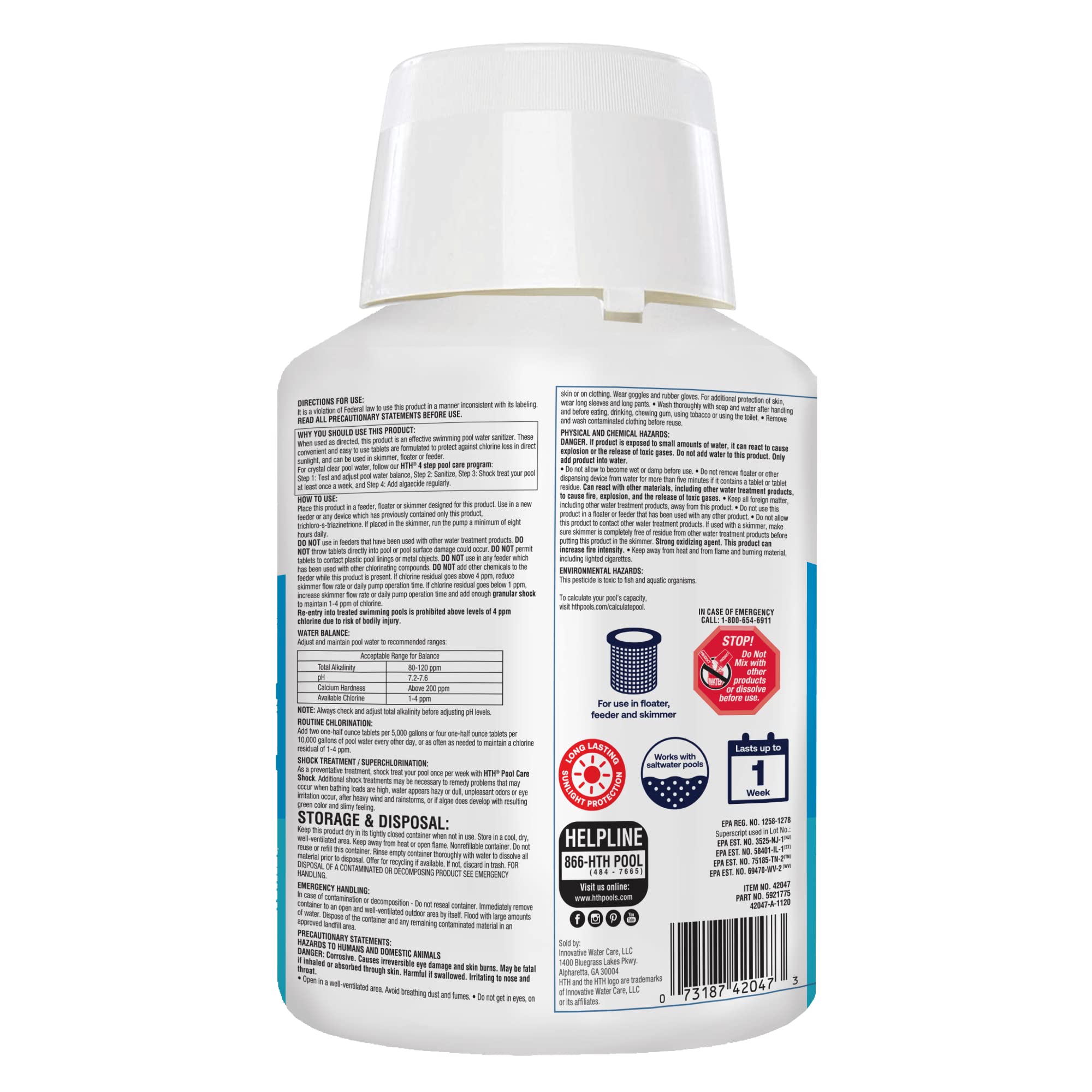HTH Chlorine Tabs 1 inch tablet close-up