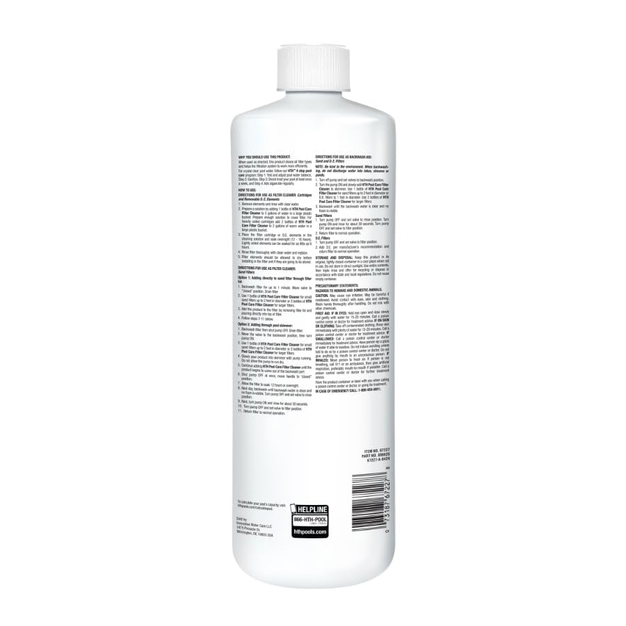 HTH Filter Cleaner bottle showing label details