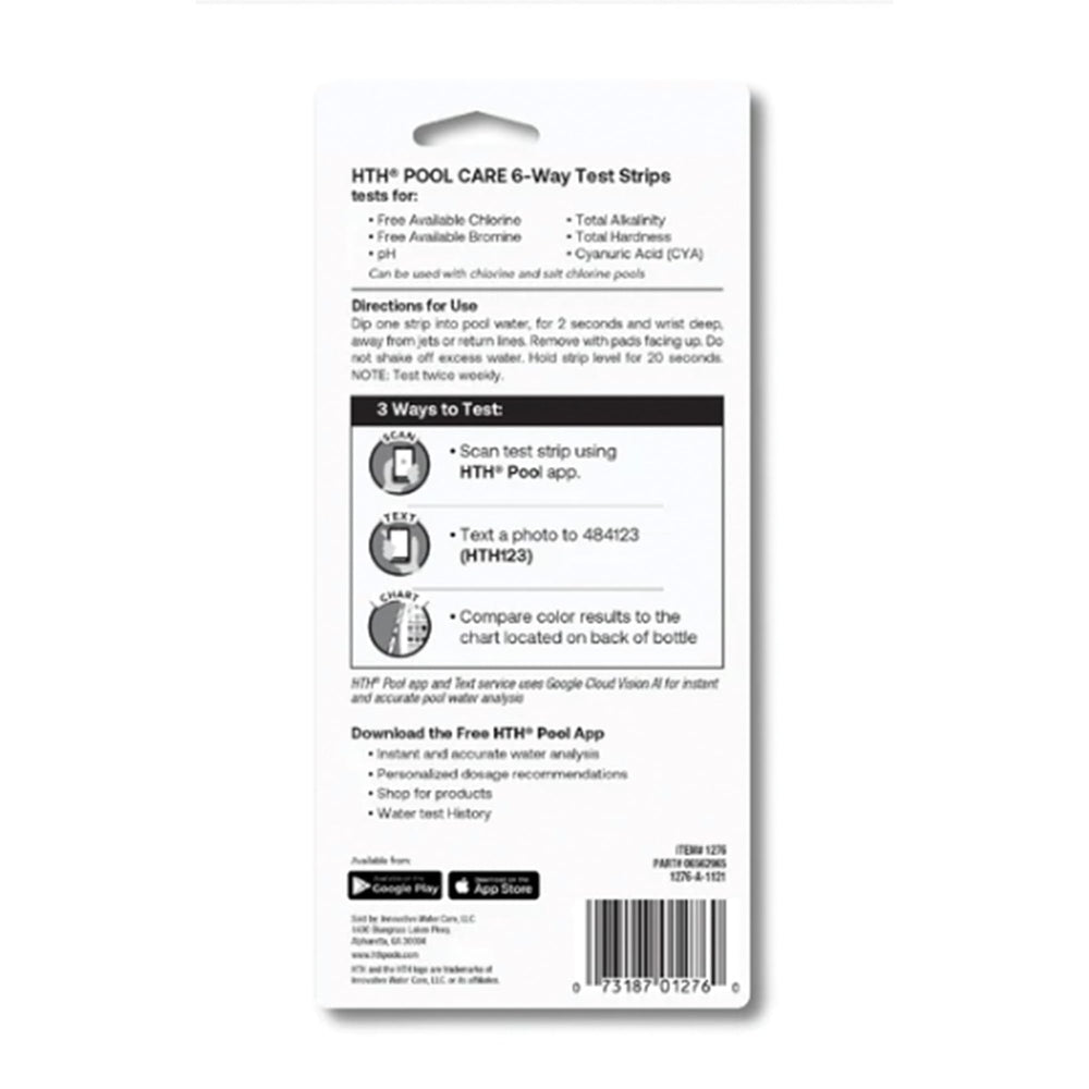 HTH Multi-Purpose 6-Way Test Strips showing 30 test strips