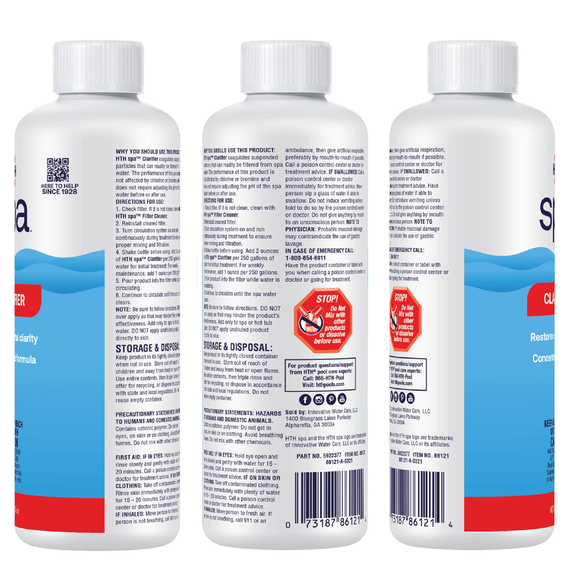HTH Spa Clarifier 16 oz liquid bottle side view