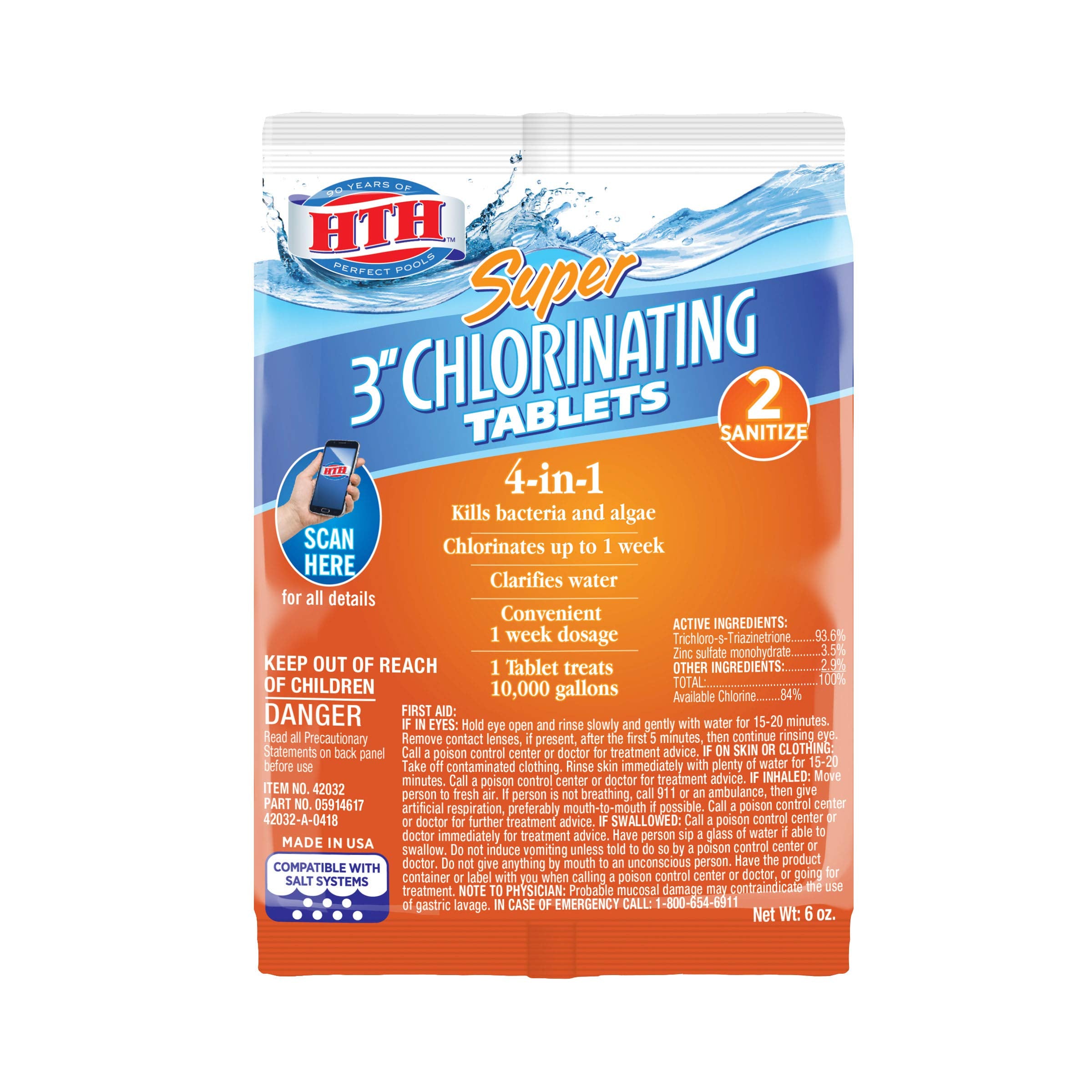 HTH Super 3-inch Chlorinating Tablet front view
