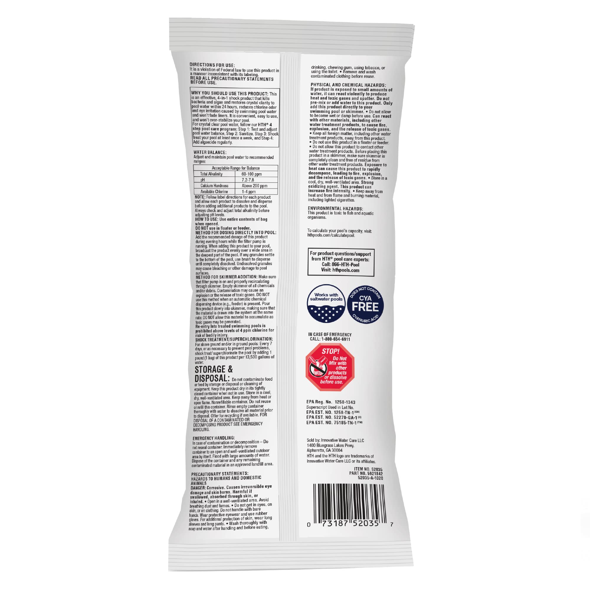 HTH Swimming Pool Care Shock Advanced 1 lb packaging