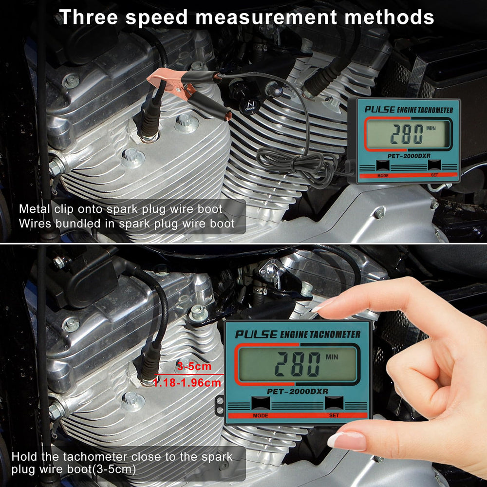 HTPREC Small Engine Tachometer side view showing clip