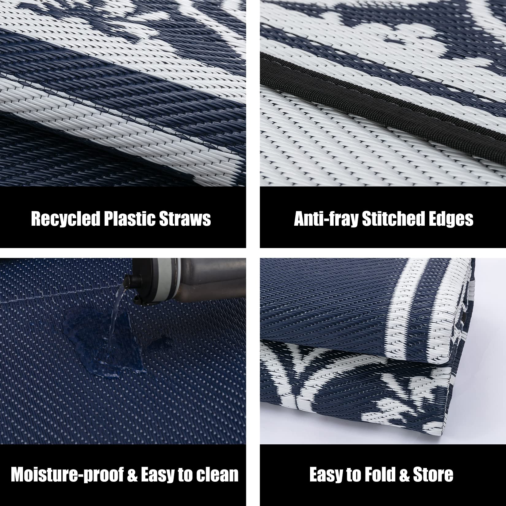 HUGEAR 10x14 Navy Blue outdoor rug in a garden