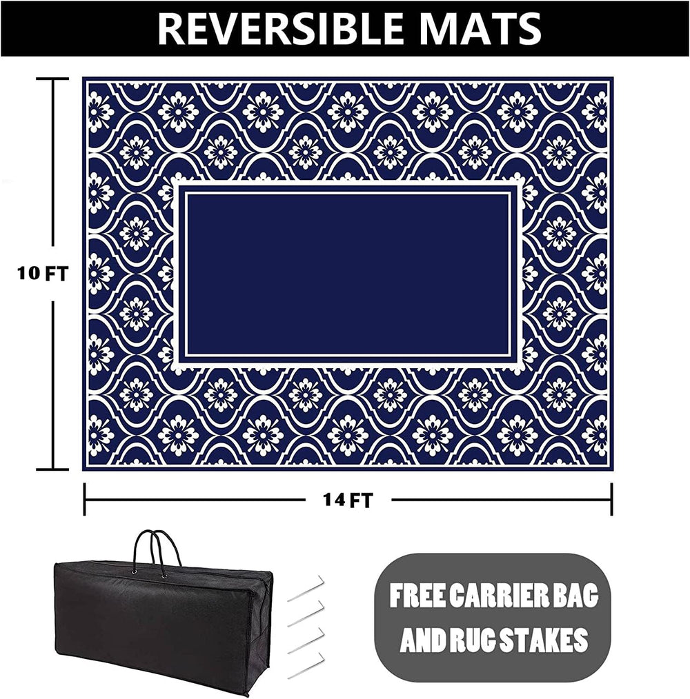 HUGEAR 10x14 Navy Blue outdoor rug on patio