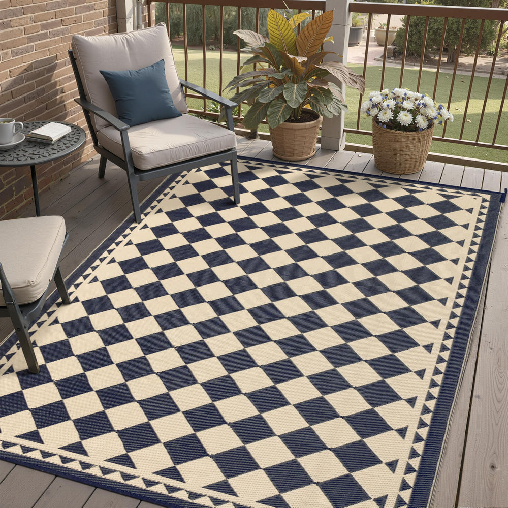 HUGEAR 6x9 outdoor rug in checkered black and beige design
