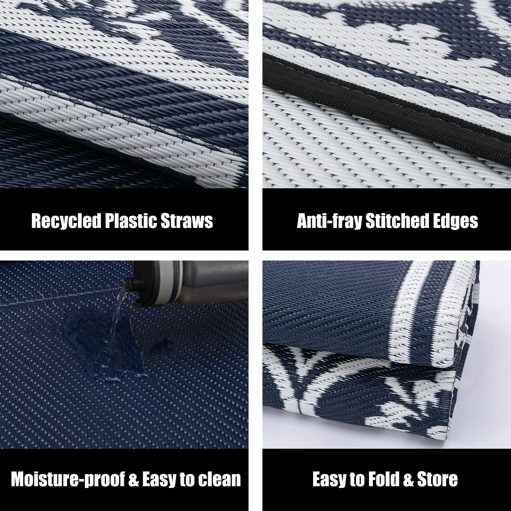 HUGEAR 8x10 navy blue outdoor rug laid out at a beach