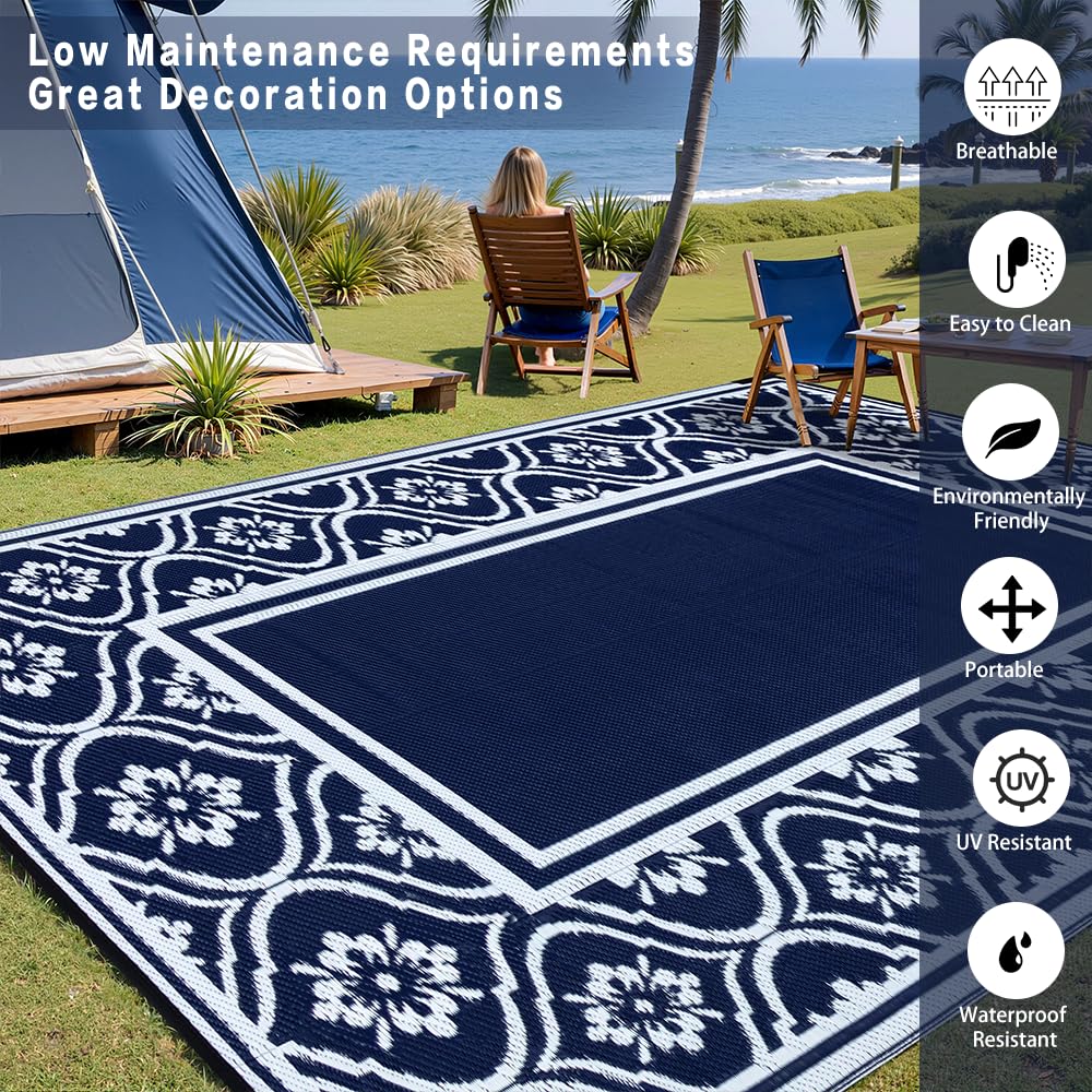 HUGEAR outdoor rug being cleaned with a hose