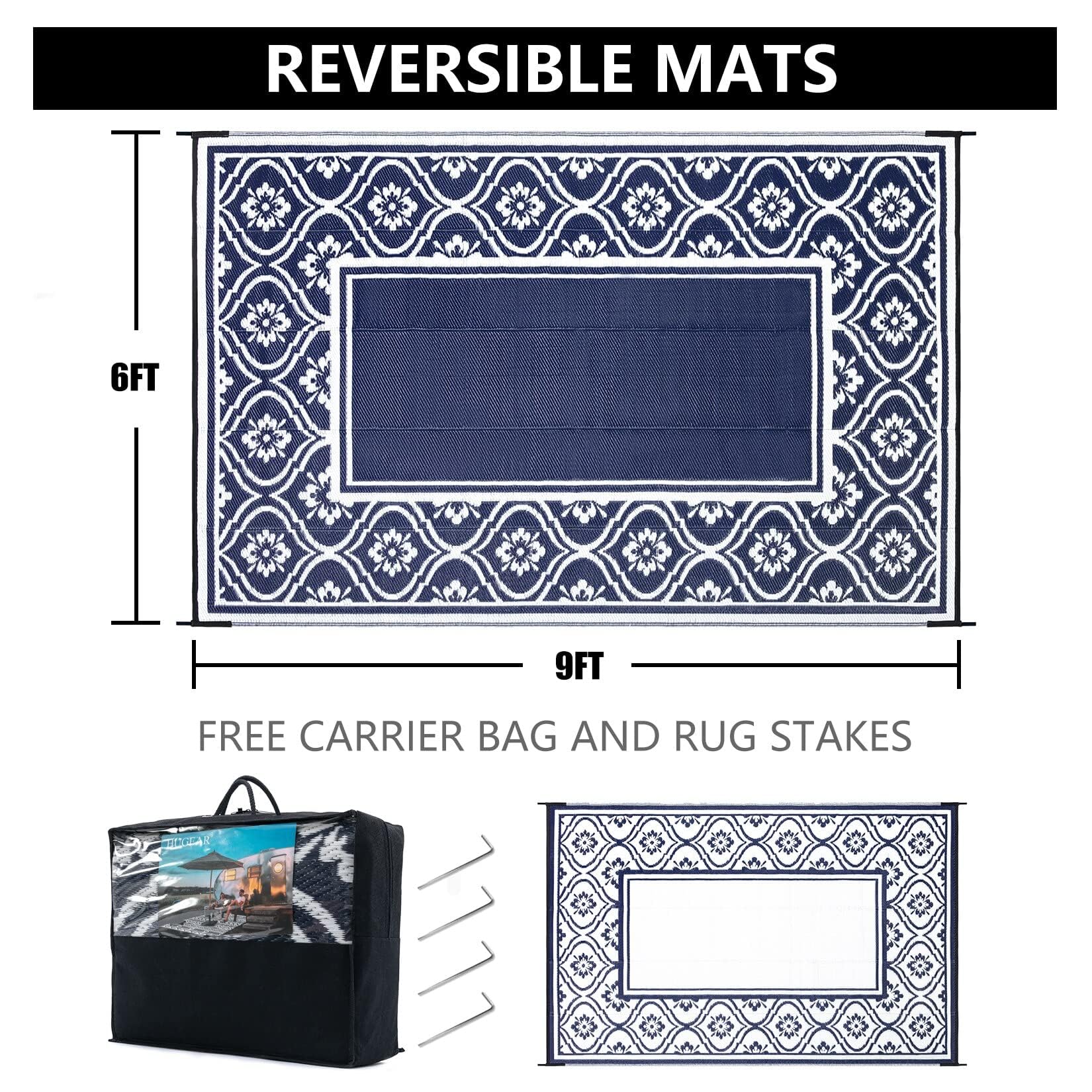 HUGEAR outdoor rug folded in carrier bag