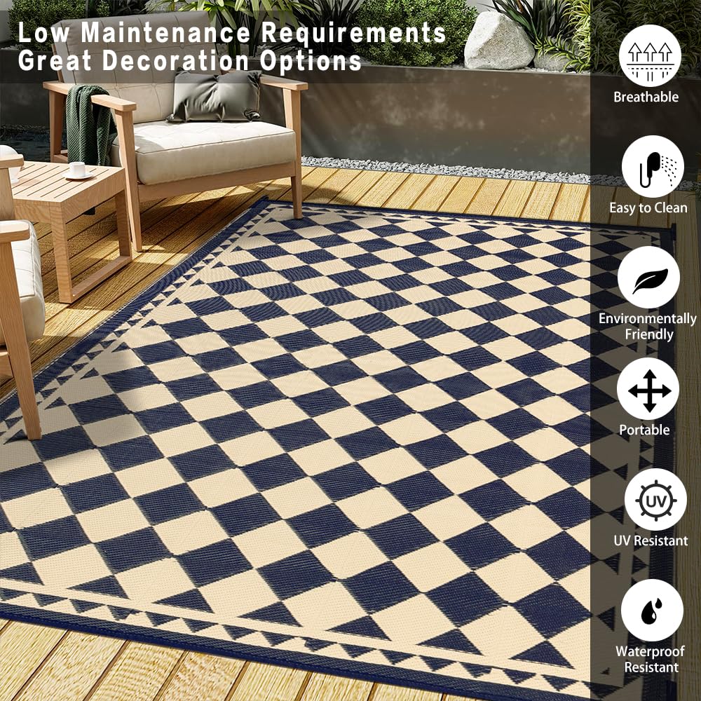 HUGEAR outdoor rug laid on a patio setting