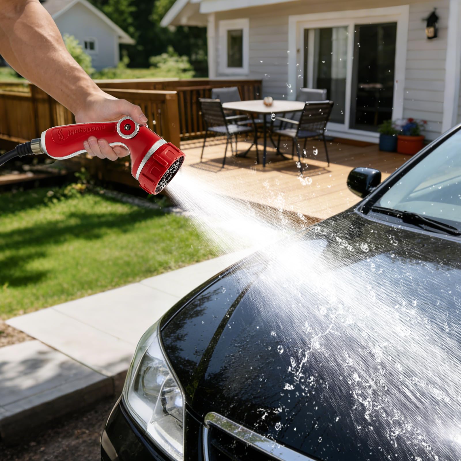 HugeDawn Hose Nozzle showing adjustable spray pattern settings