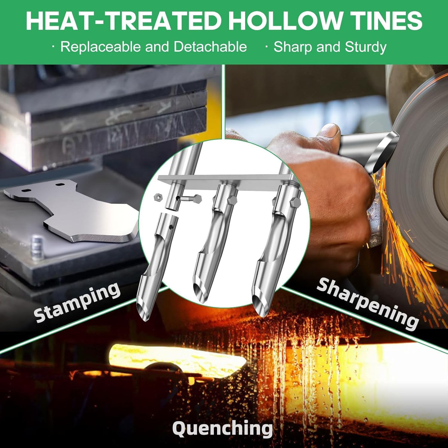 hugeneroy Heavy Duty Steel Hollow Tine Core Aerator in a garden setting